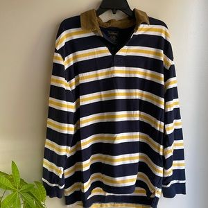 LL BEAN XL REG Striped Tee Shirt with Corduroy Collar Long Sleeve